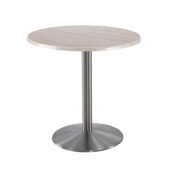 36" Tall OD214 Stainless Steel Table Base 22" Diameter 30" Diameter White Ash Top